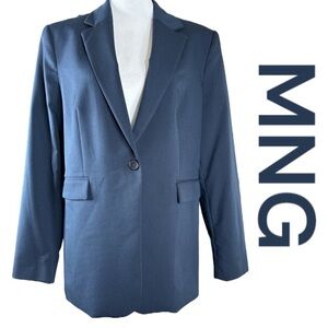 MNG Navy Blue Blazer One Button Closure, Size 12.